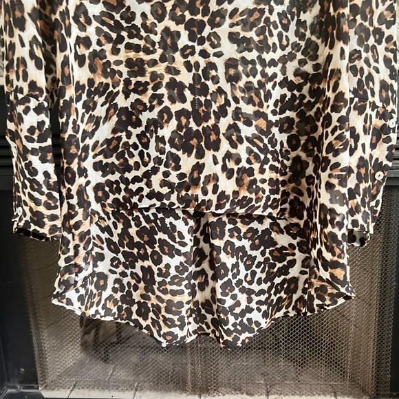 Sheer 🐆 KAY CELINE Gorgeous Sexy LEOPARD Chic HI/LO BLOUSE w/ Zipper TOP M - Picture 10 of 17